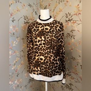 Anthropologie Knit Large Leopard Print Cozy Pullover Top